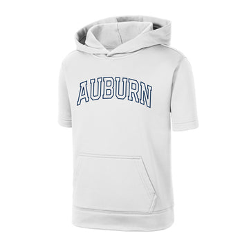 The Auburn Arch Outline | Youth White Short Sleeve Hooded Pullover