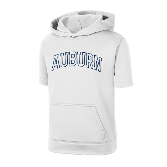 The Auburn Arch Outline | Youth White Short Sleeve Hooded Pullover