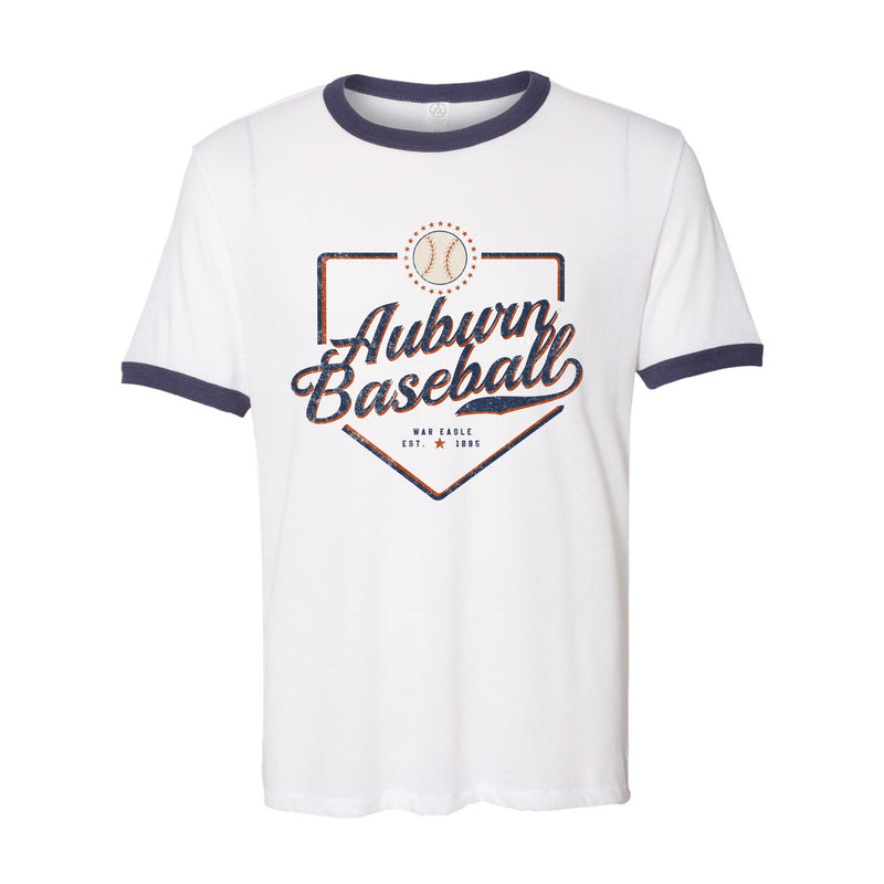 The Auburn Baseball Plate | White Navy Ringer Tee