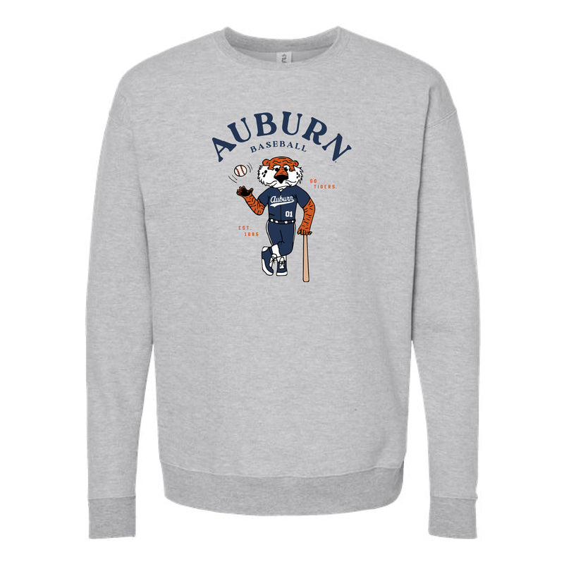 The Aubie Baseball Player | Adult Heather Grey Sweatshirt