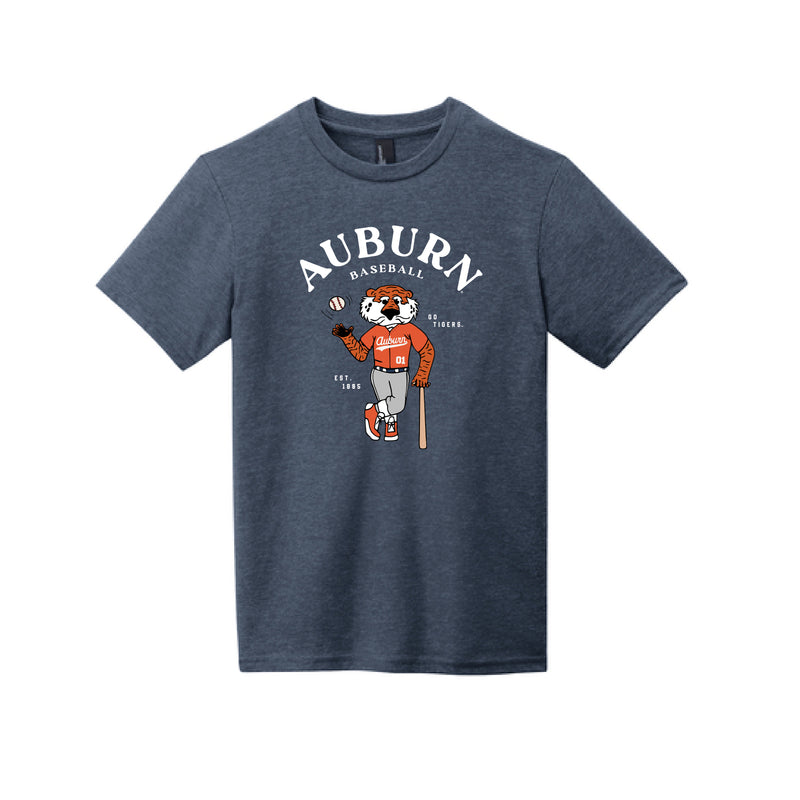 The Aubie Baseball Player | Youth Heather Navy Tee