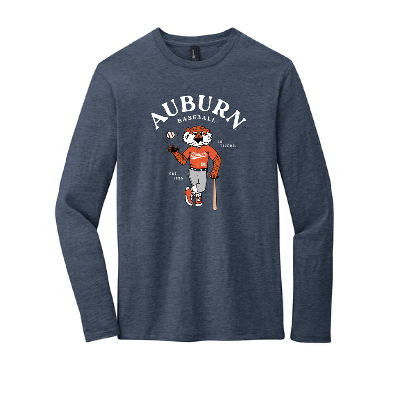 The Aubie Baseball Player | Adult Heather Navy Long Sleeve