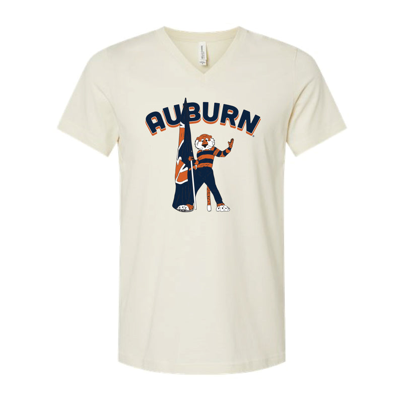 The Auburn Flag Aubie | Natural V-Neck Tee