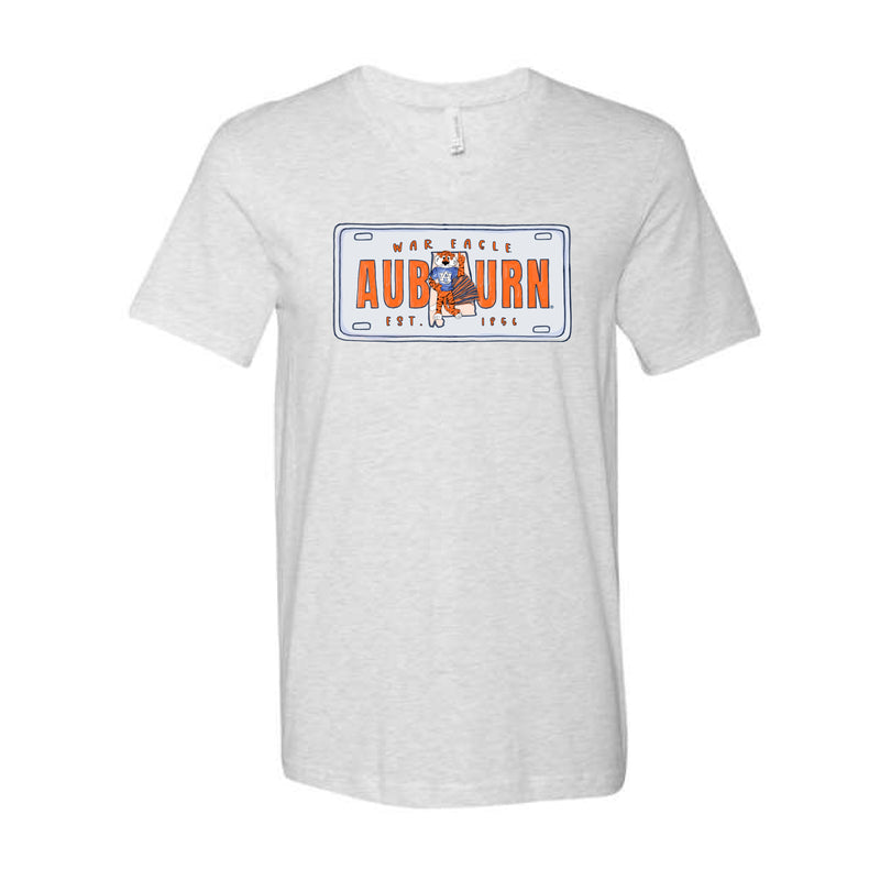The Auburn License Plate | Ash V-Neck Tee