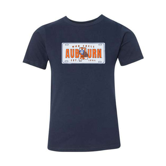 The Auburn License Plate | Youth Midnight Navy Tee