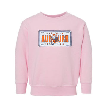 The Auburn License Plate | Toddler Pink Crewneck Sweatshirt