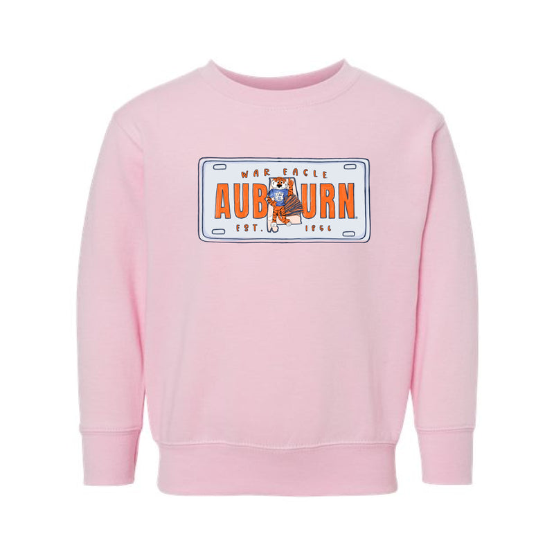 The Auburn License Plate | Toddler Pink Crewneck Sweatshirt