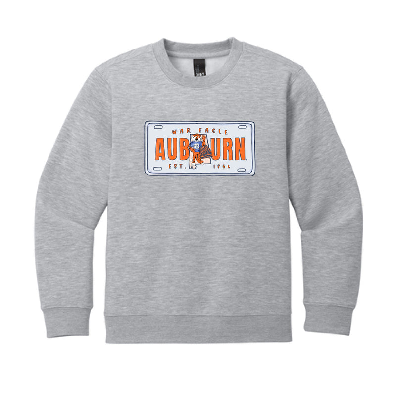The Auburn License Plate | Youth Light Heather Grey Crew