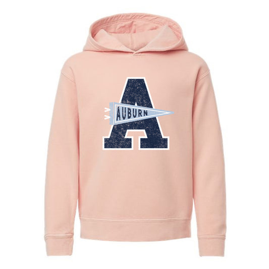 The Auburn Pennant A | Youth Peachy Hooded Sweatshirt