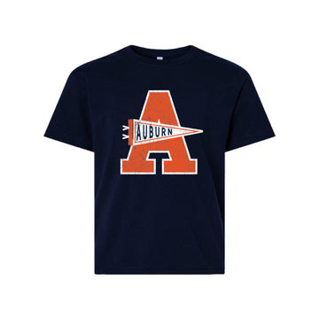 The Auburn Pennant A | Youth Navy Tee