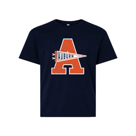 The Auburn Pennant A | Youth Navy Tee