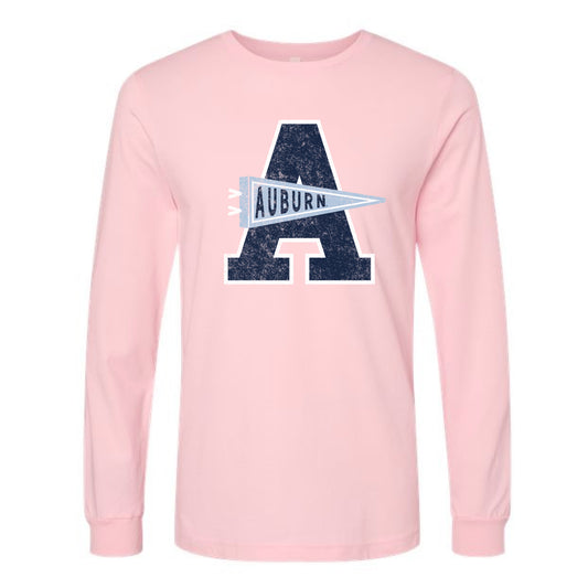 The Auburn Pennant A | Pink Long Sleeve Tee