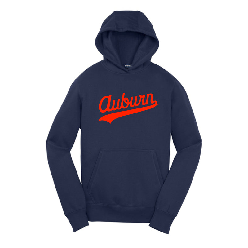 The Auburn Script Logo | Embroidered Youth True Navy Hooded Sweatshirt