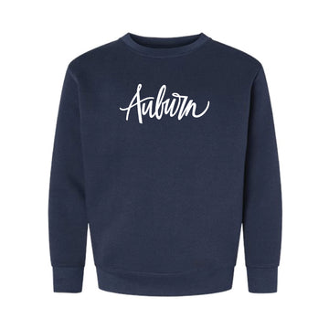 The Auburn Script Tee |.Youth Navy Sweatshirt