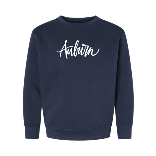 The Auburn Script Tee |.Youth Navy Sweatshirt