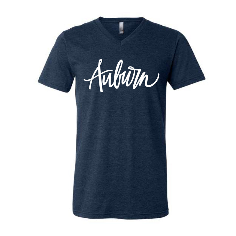 The Auburn Script | Heather Navy V-Neck