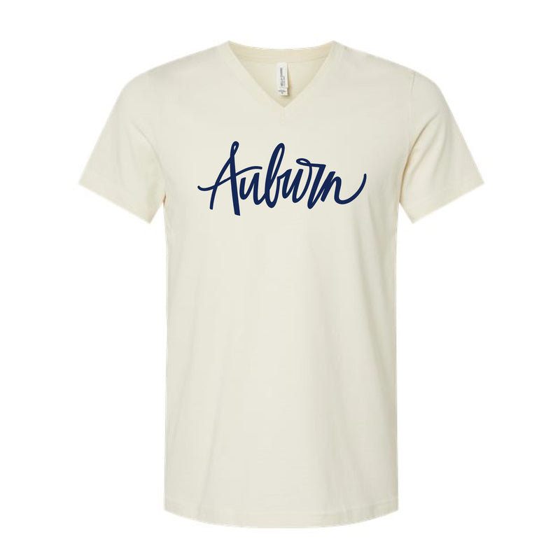 The Auburn Script | Natural V-Neck Tee