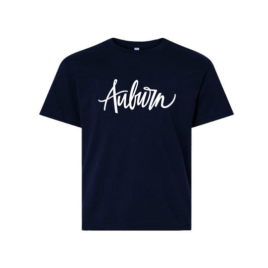 The Auburn Script | Youth Navy Tee