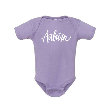 The Auburn Script | Baby Lavender Onesie