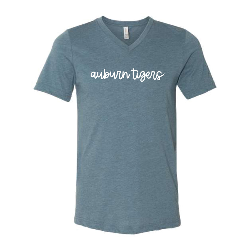 The Auburn Tigers Cursive | Heather Slate V-Neck Tee