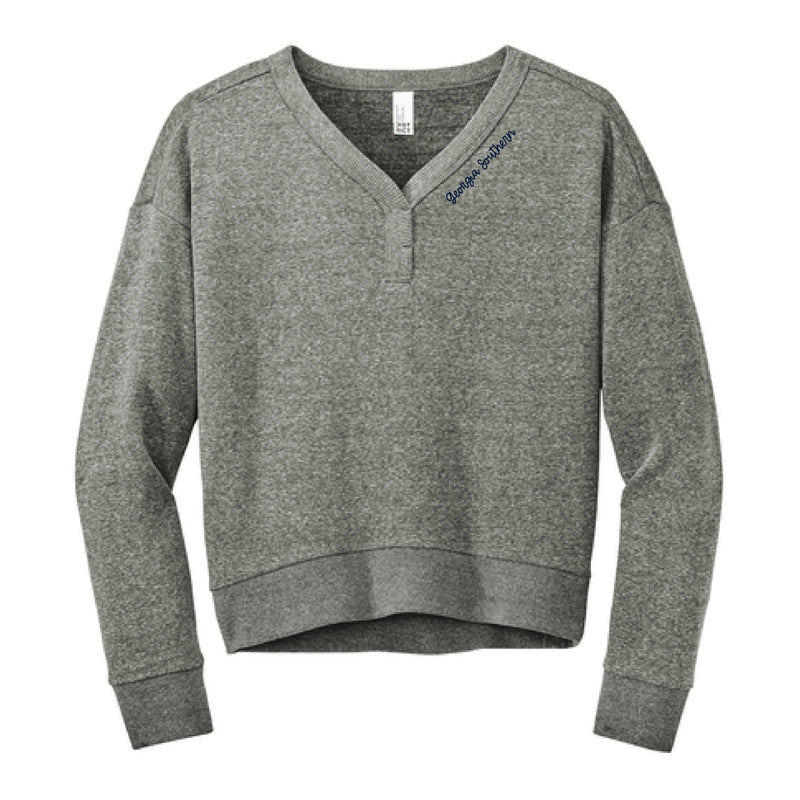 The Georgia Southern Script | Heather Charcoal Fleece V-Neck Sweatshirt