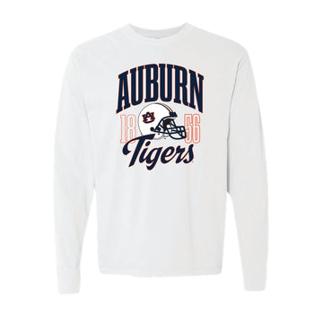 The Vintage Tigers Football Helmet | Adult White Long Sleeve Tee