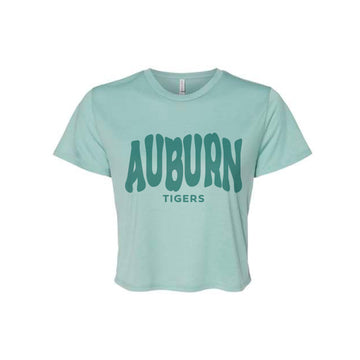 The Auburn Tigers Wavy | Dusty Blue Flowy Crop Tee