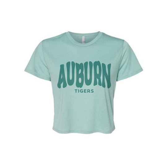 The Auburn Tigers Wavy | Dusty Blue Flowy Crop Tee