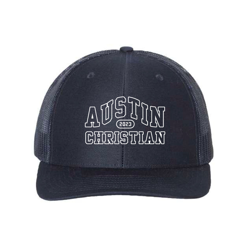 The Austin Christian Arch Est | Embroidered Navy Richardson Trucker Cap