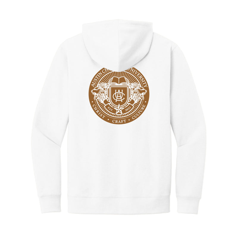 The Austin Christian University Seal | White Fleece Hoodie