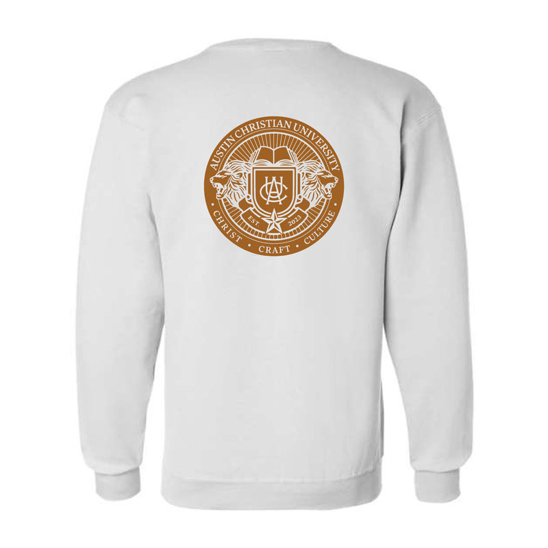 The Austin Christian University Seal | White Crewneck Sweatshirt