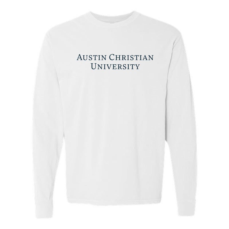 The Austin Christian University Serif | White Long Sleeve Tee