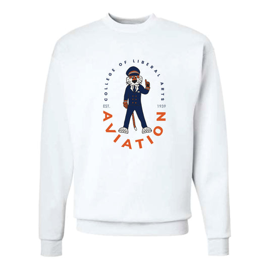 The Aviation Aubie | White Crewneck Sweatshirt