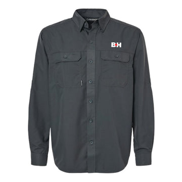 The Icon Logo | Embroidered Long Sleeve Charcoal Woven Shirt