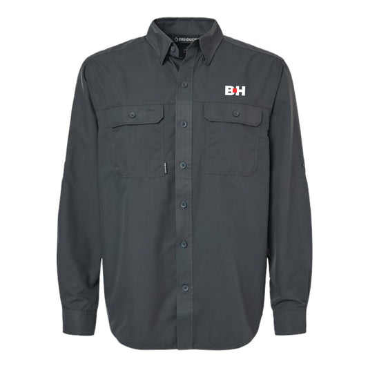 The Icon Logo | Embroidered Long Sleeve Charcoal Woven Shirt
