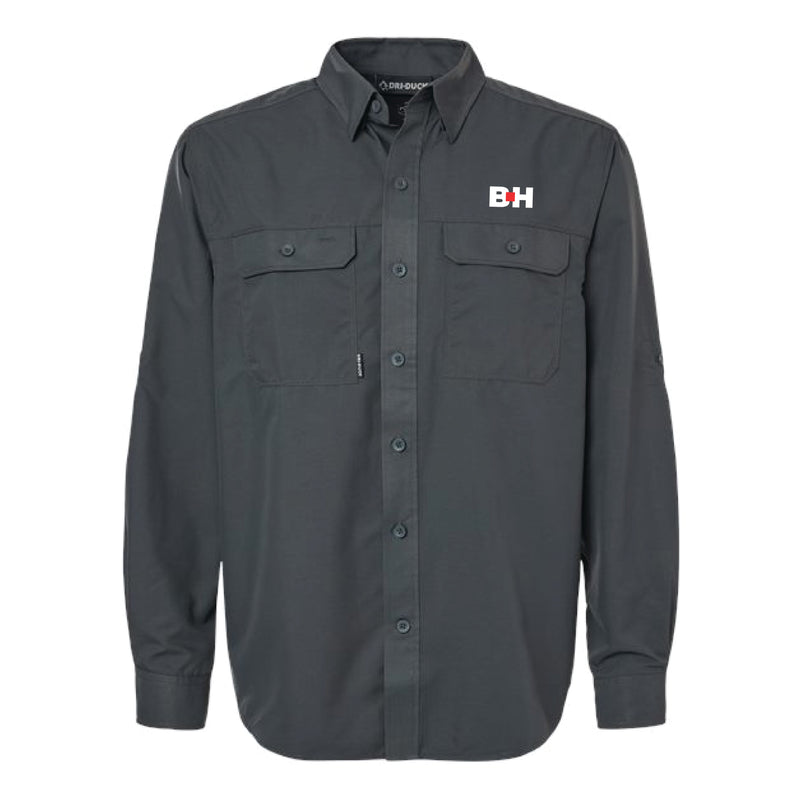 The Icon Logo | Embroidered Long Sleeve Charcoal Woven Shirt