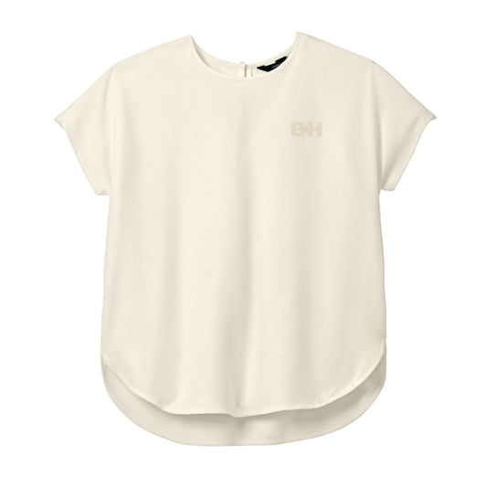 The Monochrome Icon Logo | Embroidered Ivory Chiffon Women's Crepe Long Sleeve