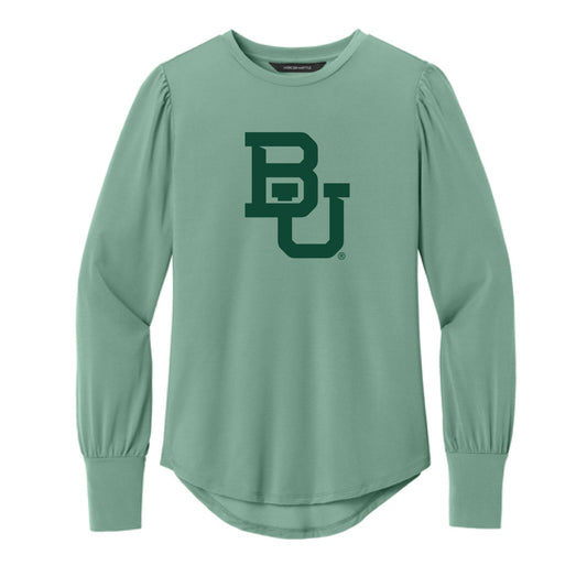 The BU Logo | Sage Long Sleeve Blouson Top