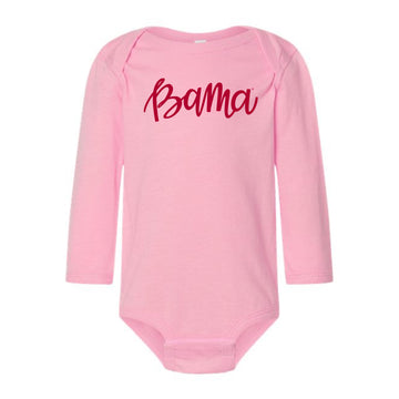 The Bama Script | Baby Pink Long Sleeve Onesie