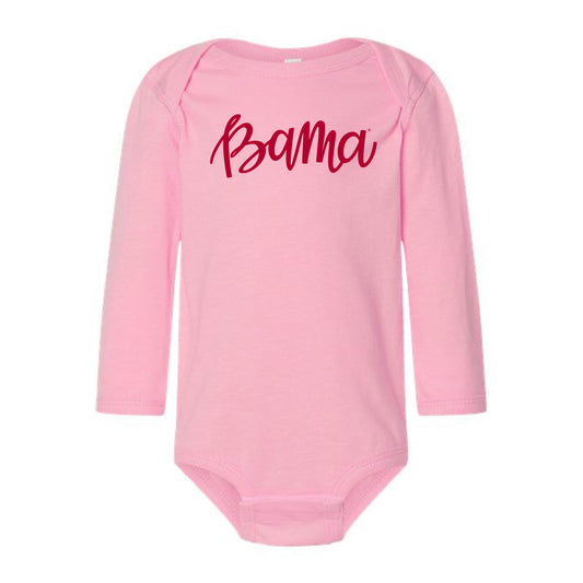 The Bama Script | Baby Pink Long Sleeve Onesie