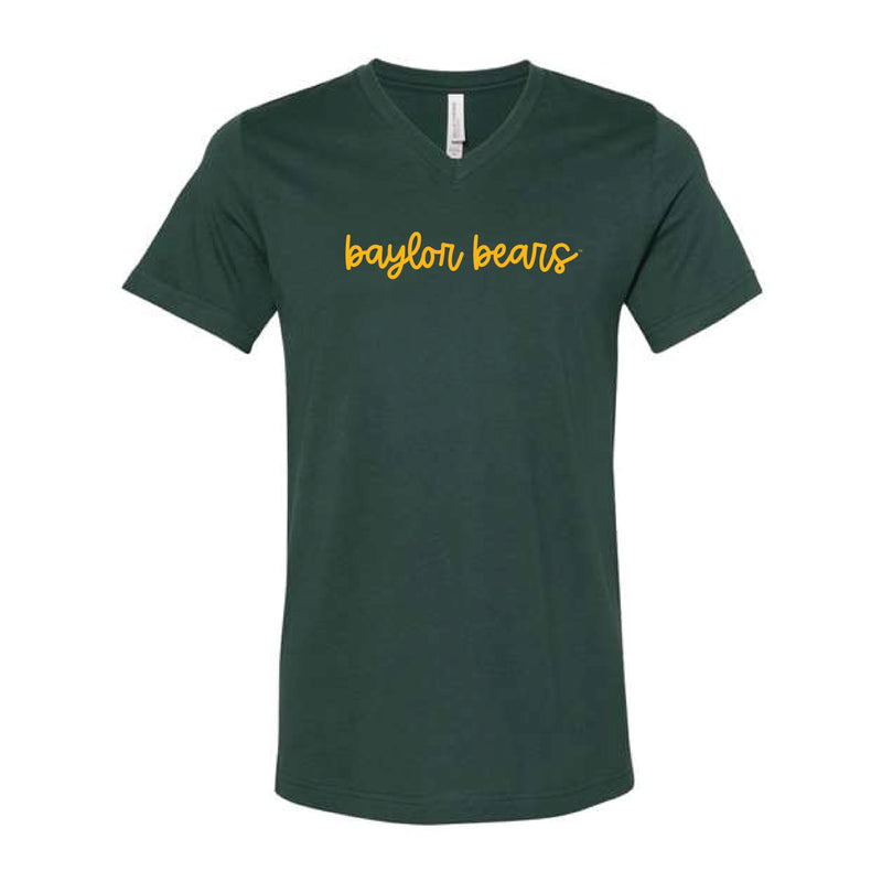 The Baylor Bears Cursive | Forest V-Neck Tee