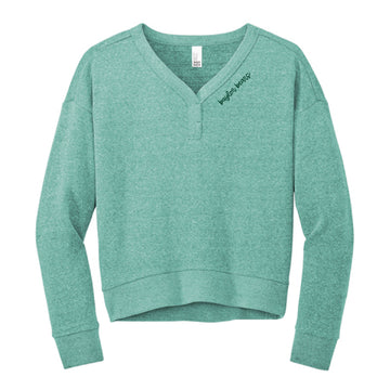 The Baylor Bears Cursive | Embroidered Heather Eucalyptus Blue V-Neck Sweatshirt