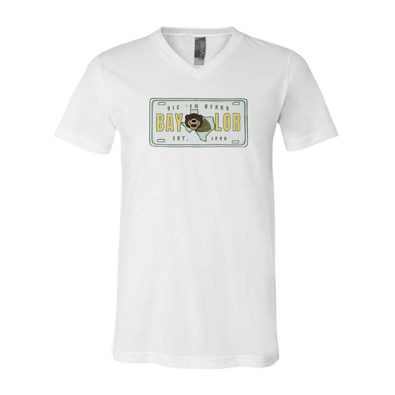 The Baylor License Plate | White V-Neck Tee