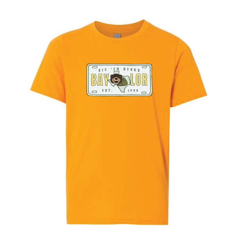 The Baylor License Plate | Youth Gold Tee