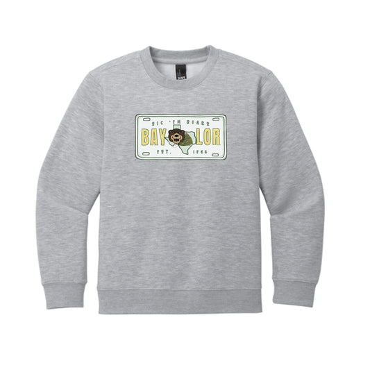 The Baylor License Plate | Youth Light Heather Grey Sweatshirt