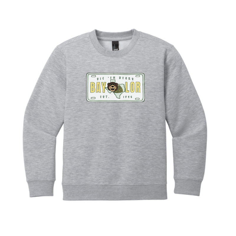 The Baylor License Plate | Youth Light Heather Grey Sweatshirt