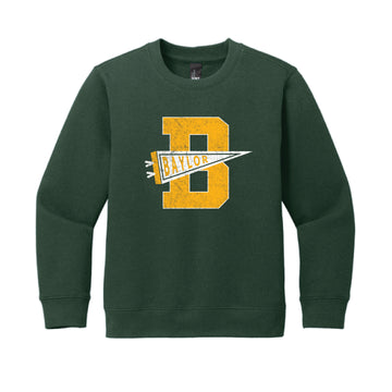 The Baylor Pennant | Youth Forest Green Crewneck Sweatshirt