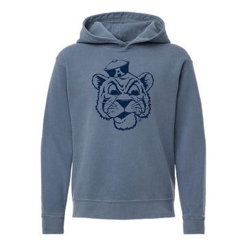 The Big Beanie Tiger Outline | Youth Blue Jean Hooded Sweatshirt