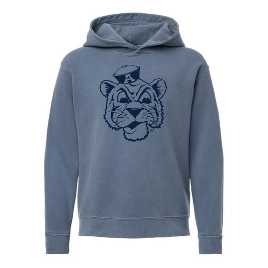 The Big Beanie Tiger Outline | Youth Blue Jean Hooded Sweatshirt