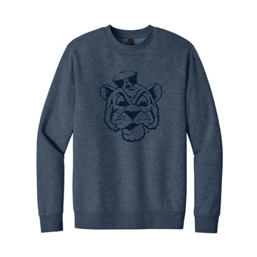 The Big Beanie Tiger Outline | Heathered Navy Crewneck Sweatshirt